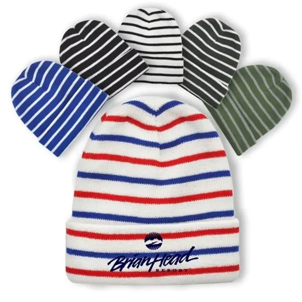 Striped Beanie w/ Custom Embroidery Two-Tone Beanies - Striped Beanie w/ Custom Embroidery Two-Tone Beanies - Image 0 of 6