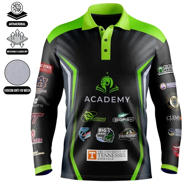 Unisex & Kids' Sublimation Long Sleeve Fishing Polo - 165G - Unisex & Kids' Sublimation Long Sleeve Fishing Polo - 165G - Image 2 of 3