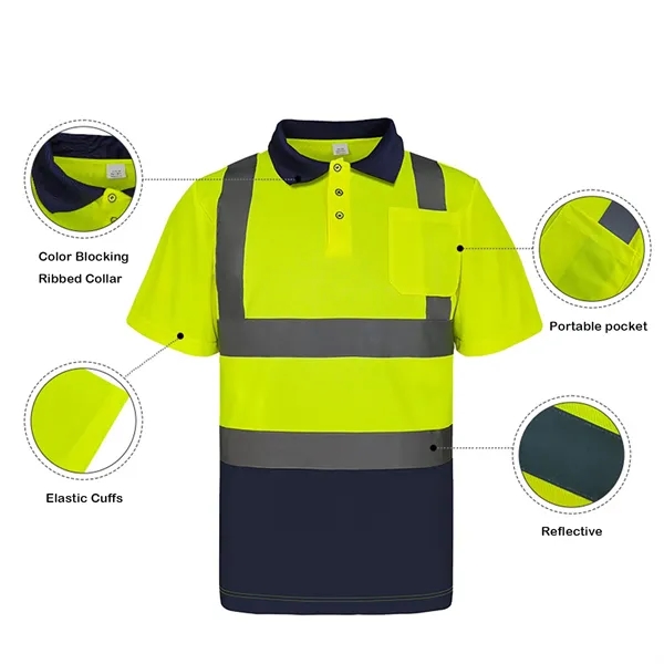 Hi Viz Reflective Short Sleeved Polo Shirt w/Pocket - Hi Viz Reflective Short Sleeved Polo Shirt w/Pocket - Image 2 of 8