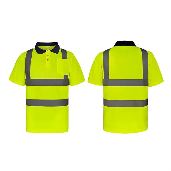 Hi Viz Reflective Short Sleeved Polo Shirt w/Pocket - Hi Viz Reflective Short Sleeved Polo Shirt w/Pocket - Image 3 of 8