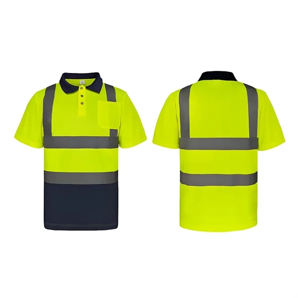 Hi Viz Reflective Short Sleeved Polo Shirt w/Pocket - Hi Viz Reflective Short Sleeved Polo Shirt w/Pocket - Image 4 of 8