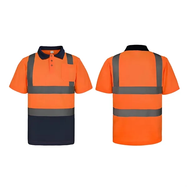 Hi Viz Reflective Short Sleeved Polo Shirt w/Pocket - Hi Viz Reflective Short Sleeved Polo Shirt w/Pocket - Image 5 of 8