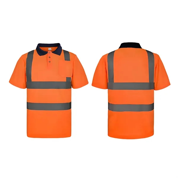 Hi Viz Reflective Short Sleeved Polo Shirt w/Pocket - Hi Viz Reflective Short Sleeved Polo Shirt w/Pocket - Image 6 of 8