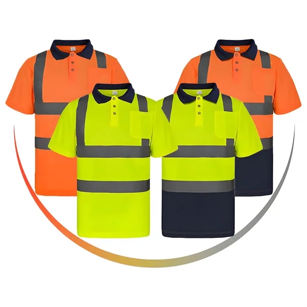 Hi Viz Reflective Short Sleeved Polo Shirt w/Pocket - Hi Viz Reflective Short Sleeved Polo Shirt w/Pocket - Image 7 of 8