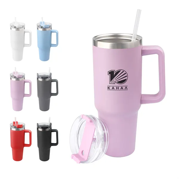 40Oz Custom Insulated Tumbler with Handle  Straw - 40Oz Custom Insulated Tumbler with Handle  Straw - Image 0 of 2