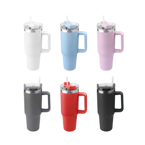 40Oz Custom Insulated Tumbler with Handle  Straw - 40Oz Custom Insulated Tumbler with Handle  Straw - Image 1 of 2