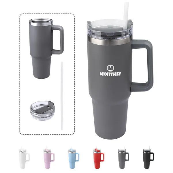 40Oz Custom Insulated Tumbler with Handle  Straw - 40Oz Custom Insulated Tumbler with Handle  Straw - Image 0 of 2