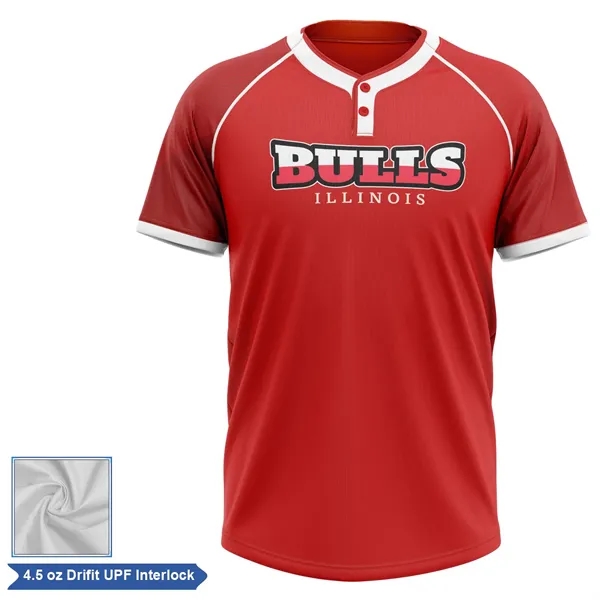 Sublimation UPF DriFit 2-Button Baseball Henley - Men Women - Sublimation UPF DriFit 2-Button Baseball Henley - Men Women - Image 1 of 7
