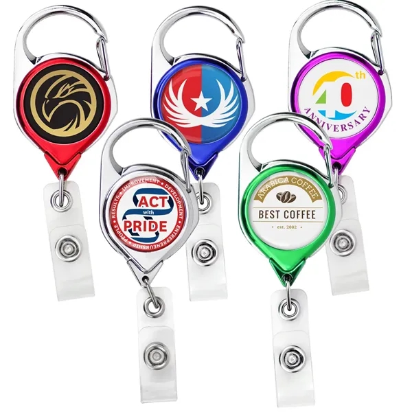 Metallic Finish Carabiner badge reel w/ belt clip back