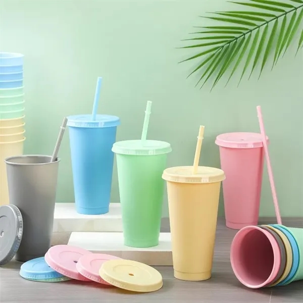 24oz Reusable Plastic Cups with Lids and Straws Water Bottle - 24oz Reusable Plastic Cups with Lids and Straws Water Bottle - Image 3 of 4