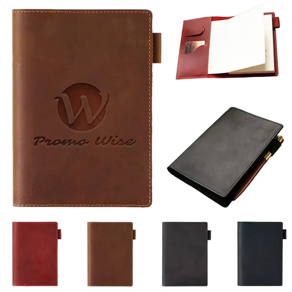 A6 Leather Notebook with Pen Holder Refillable Inner - A6 Leather Notebook with Pen Holder Refillable Inner - Image 0 of 12