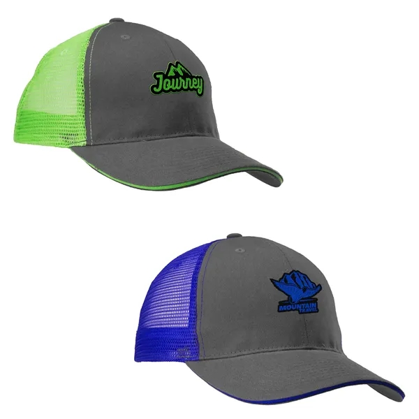 Structured Two-Tone Cotton Mesh Trucker Cap - Structured Two-Tone Cotton Mesh Trucker Cap - Image 0 of 4