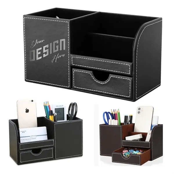 PU Leather Desk Storage Box Pen Holder - PU Leather Desk Storage Box Pen Holder - Image 0 of 4