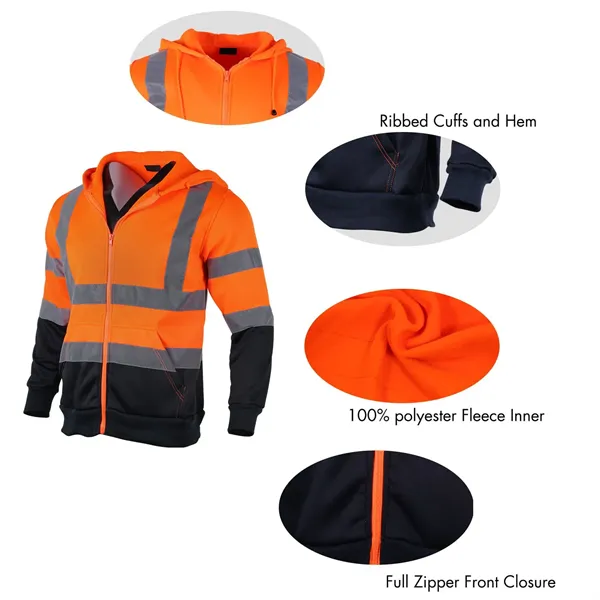 VISIPRO Reflective Colorblock Safety Full-Zip Hoodie - 280G - VISIPRO Reflective Colorblock Safety Full-Zip Hoodie - 280G - Image 26 of 28