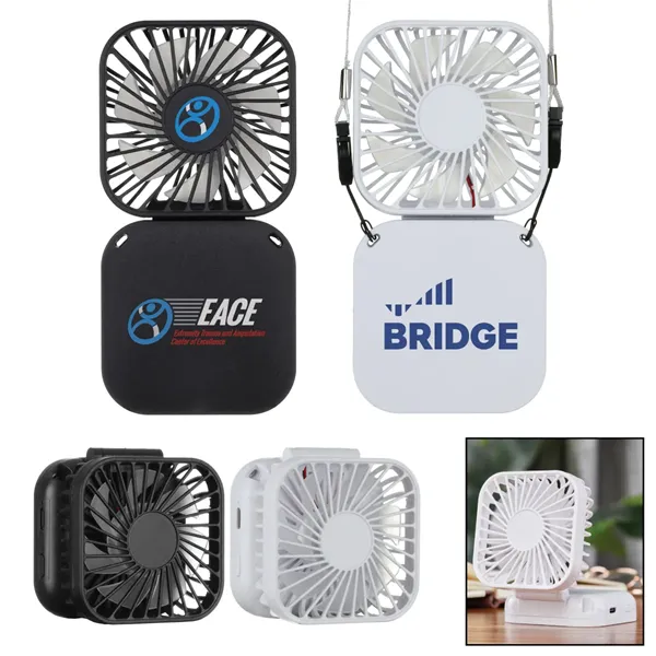 Handheld Rechargeable Folding Mini USB Fan w/Lanyard - Handheld Rechargeable Folding Mini USB Fan w/Lanyard - Image 0 of 7