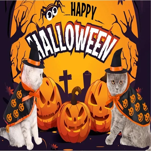 Halloween Cat Costume Pet Cape Outfit for Party and Photos - Halloween Cat Costume Pet Cape Outfit for Party and Photos - Image 1 of 10
