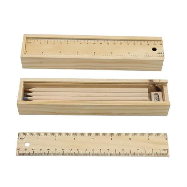 12- Piece Colored Pencil Set In Wooden Ruler Box - 12- Piece Colored Pencil Set In Wooden Ruler Box - Image 0 of 2