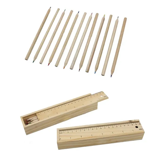 12- Piece Colored Pencil Set In Wooden Ruler Box - 12- Piece Colored Pencil Set In Wooden Ruler Box - Image 1 of 2