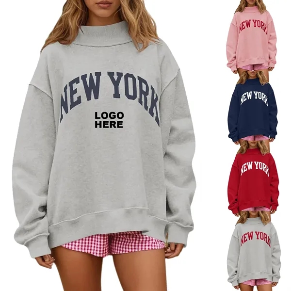 Custom Women's Stylish Ribbed Turtleneck Pullover Sweatshirt - Custom Women's Stylish Ribbed Turtleneck Pullover Sweatshirt - Image 0 of 13