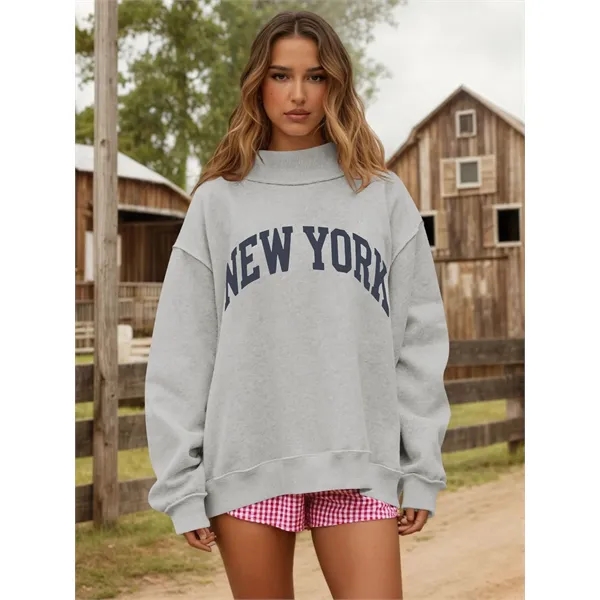 Custom Women's Stylish Ribbed Turtleneck Pullover Sweatshirt - Custom Women's Stylish Ribbed Turtleneck Pullover Sweatshirt - Image 2 of 13