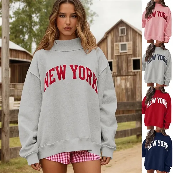 Custom Women's Stylish Ribbed Turtleneck Pullover Sweatshirt - Custom Women's Stylish Ribbed Turtleneck Pullover Sweatshirt - Image 3 of 13