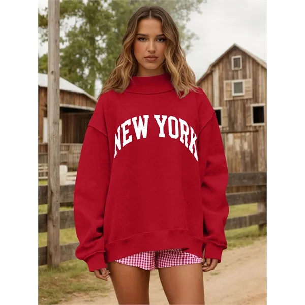 Custom Women's Stylish Ribbed Turtleneck Pullover Sweatshirt - Custom Women's Stylish Ribbed Turtleneck Pullover Sweatshirt - Image 4 of 13