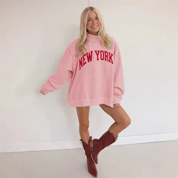 Custom Women's Stylish Ribbed Turtleneck Pullover Sweatshirt - Custom Women's Stylish Ribbed Turtleneck Pullover Sweatshirt - Image 5 of 13