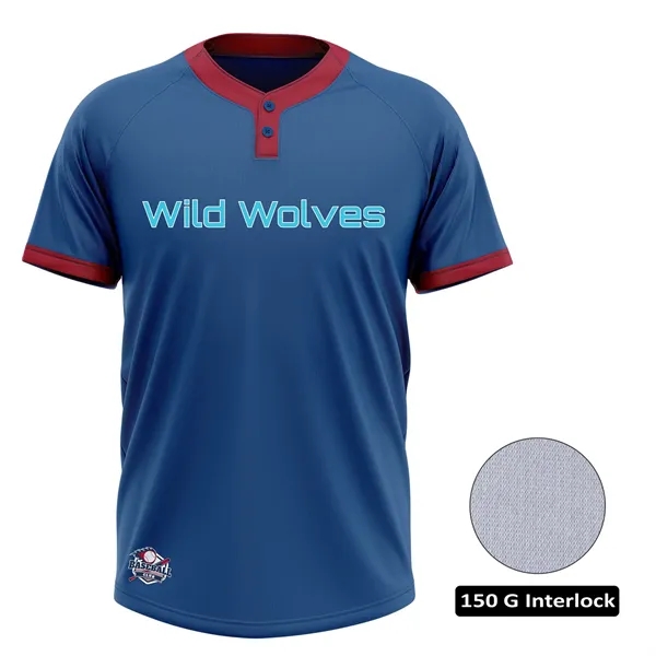 Men's and Kids' Sublimation 2-Button Baseball Jersey - 150G - Men's and Kids' Sublimation 2-Button Baseball Jersey - 150G - Image 0 of 1