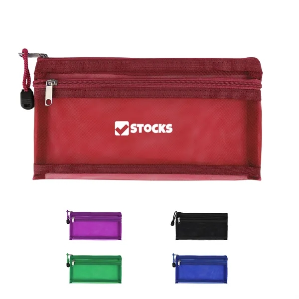 8.3"x5" Polyester 2 Compartment Mesh Zipper Pouch Bag