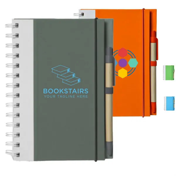 Recyclable Spiral Notebook w/ Pen Two-Tone ECO Notepad - Recyclable Spiral Notebook w/ Pen Two-Tone ECO Notepad - Image 0 of 3