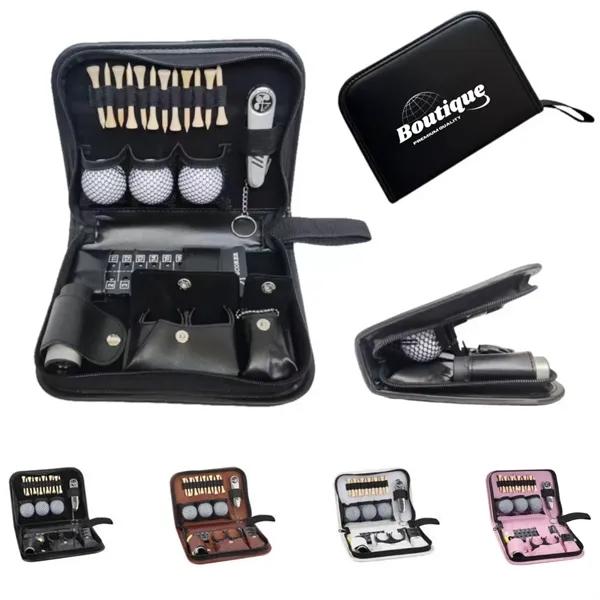 Leather Golf Accessory Kit Bag With Multi Compartments - Leather Golf Accessory Kit Bag With Multi Compartments - Image 0 of 4