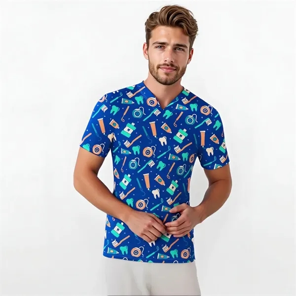 Custom V-Neck 4 Pocket Scrubs Top(Full Color Sublimation) - Custom V-Neck 4 Pocket Scrubs Top(Full Color Sublimation) - Image 4 of 5