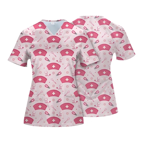 Custom V-Neck 4 Pocket Scrubs Top(Full Color Sublimation) - Custom V-Neck 4 Pocket Scrubs Top(Full Color Sublimation) - Image 0 of 5