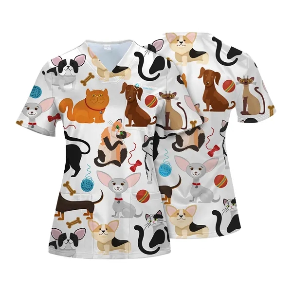 Custom V-Neck 4 Pocket Scrubs Top(Full Color Sublimation) - Custom V-Neck 4 Pocket Scrubs Top(Full Color Sublimation) - Image 1 of 5