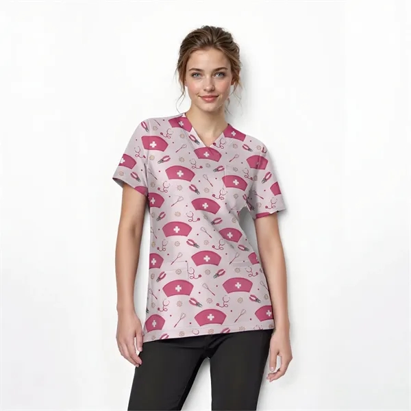 Custom V-Neck 4 Pocket Scrubs Top(Full Color Sublimation) - Custom V-Neck 4 Pocket Scrubs Top(Full Color Sublimation) - Image 2 of 5