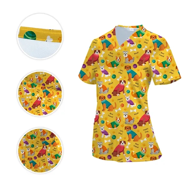 Custom V-Neck 4 Pocket Scrubs Top(Full Color Sublimation) - Custom V-Neck 4 Pocket Scrubs Top(Full Color Sublimation) - Image 3 of 5