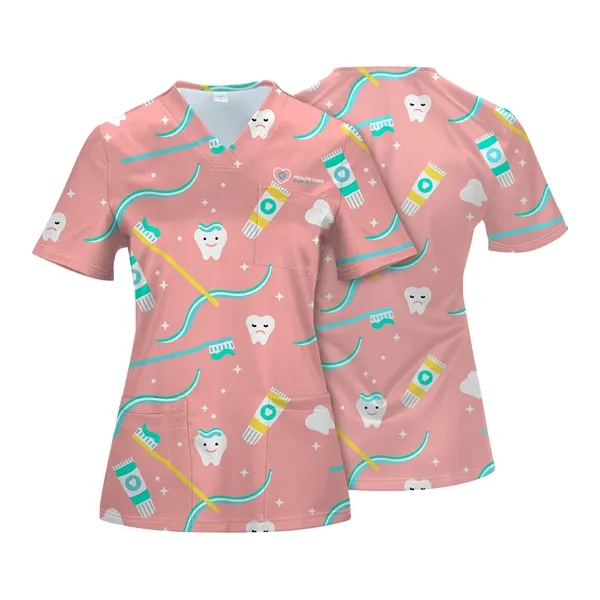 Custom V-Neck 4 Pocket Scrubs Top(Full Color Sublimation) - Custom V-Neck 4 Pocket Scrubs Top(Full Color Sublimation) - Image 5 of 5