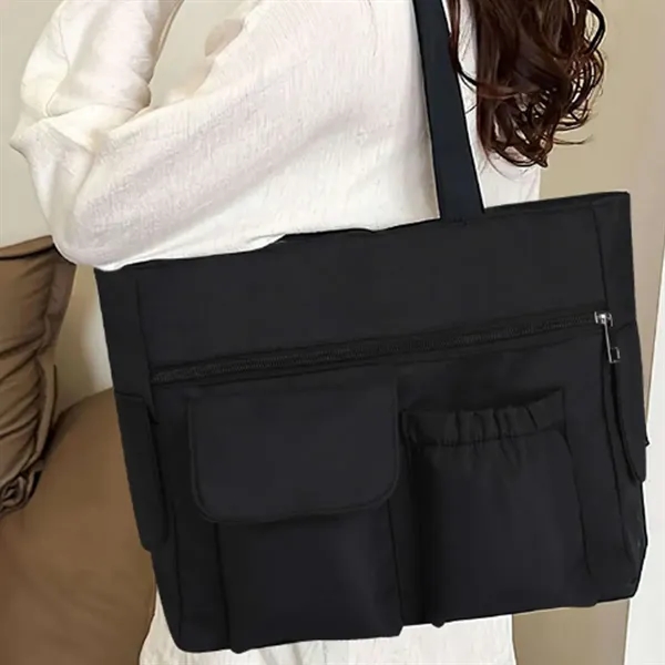 Polyester Tote Bag with Multi Pockets and Top Handles - Polyester Tote Bag with Multi Pockets and Top Handles - Image 5 of 5