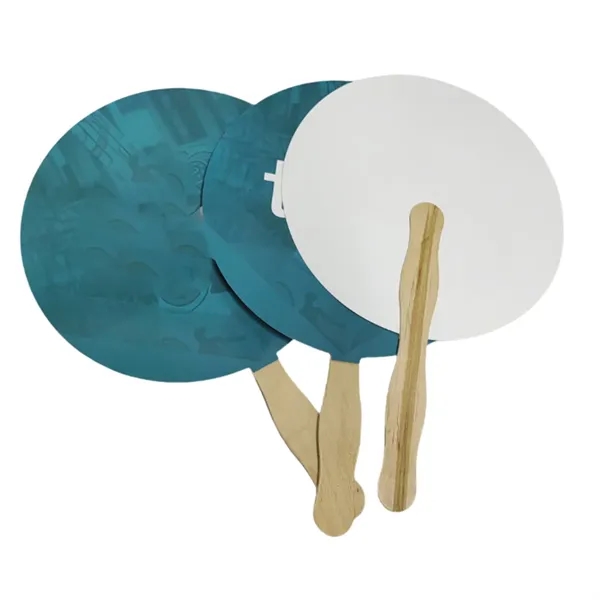 Round Paper Hand Fan with Wooden Handle for Promotion - Round Paper Hand Fan with Wooden Handle for Promotion - Image 3 of 3