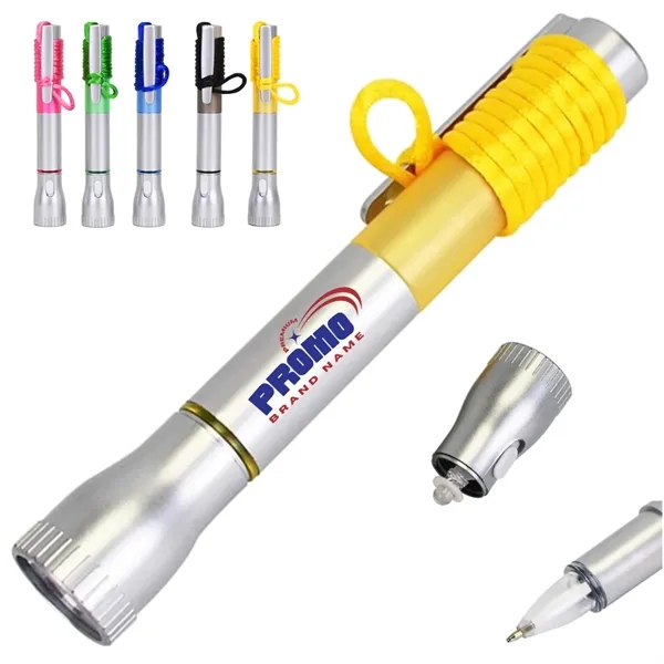 Multicolor LED Flashlight Pen with Clip and Lanyard - Multicolor LED Flashlight Pen with Clip and Lanyard - Image 0 of 5