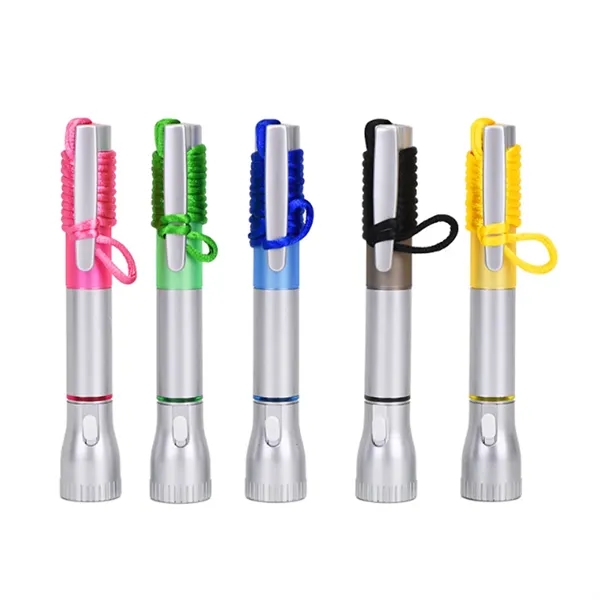 Multicolor LED Flashlight Pen with Clip and Lanyard - Multicolor LED Flashlight Pen with Clip and Lanyard - Image 2 of 5