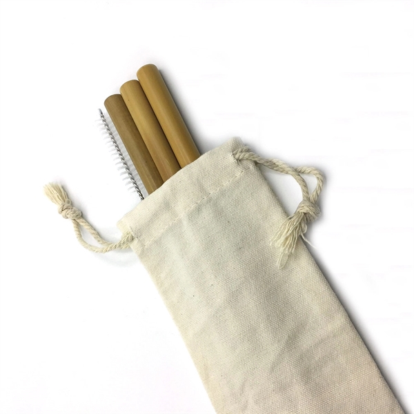 Set of 4 Organic Bamboo Straws w/ Cleaning Brush in Gift Bag - Set of 4 Organic Bamboo Straws w/ Cleaning Brush in Gift Bag - Image 1 of 4
