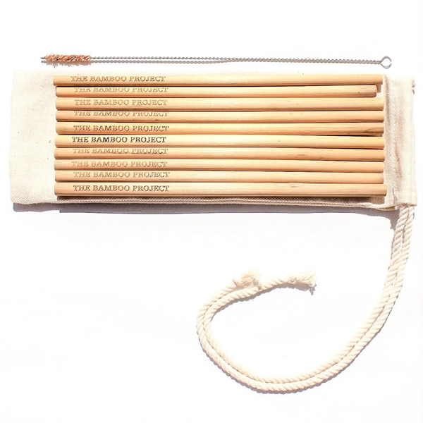 Set of 4 Organic Bamboo Straws w/ Cleaning Brush in Gift Bag - Set of 4 Organic Bamboo Straws w/ Cleaning Brush in Gift Bag - Image 3 of 4