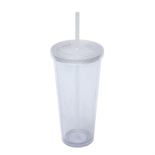 Promotional Drinkware 24 oz Clear Plastic Tumbler with Straw - Promotional Drinkware 24 oz Clear Plastic Tumbler with Straw - Image 1 of 11