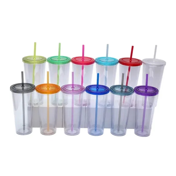 Promotional Drinkware 24 oz Clear Plastic Tumbler with Straw - Promotional Drinkware 24 oz Clear Plastic Tumbler with Straw - Image 2 of 11