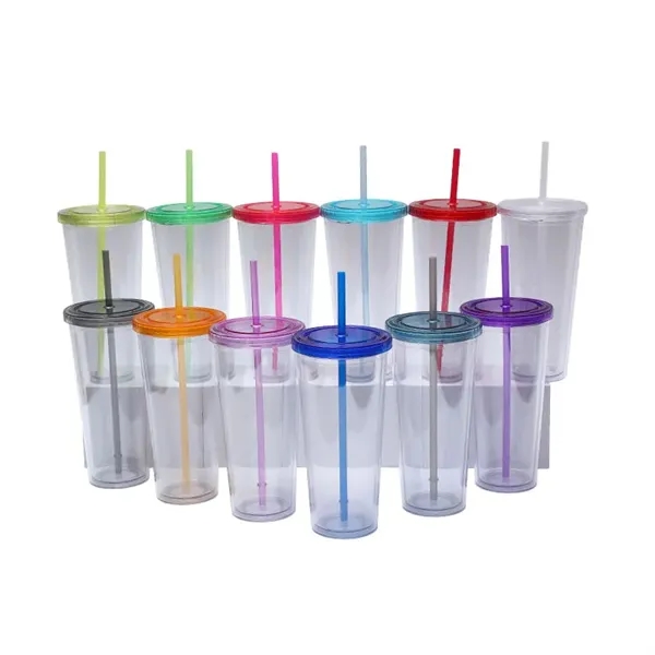 Promotional Drinkware 24 oz Clear Plastic Tumbler with Straw - Promotional Drinkware 24 oz Clear Plastic Tumbler with Straw - Image 4 of 11