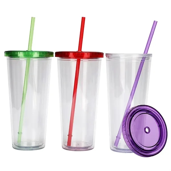 Promotional Drinkware 24 oz Clear Plastic Tumbler with Straw - Promotional Drinkware 24 oz Clear Plastic Tumbler with Straw - Image 8 of 11