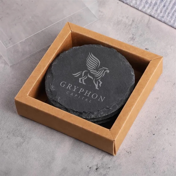 Round Slate 4 Pc. Coaster Set In Box