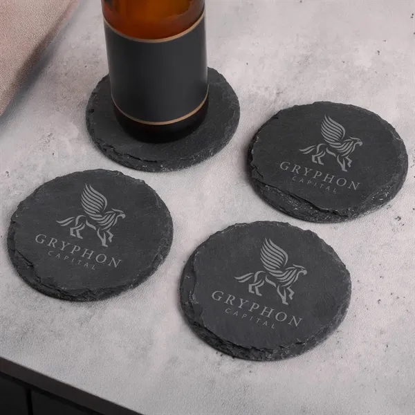 Round Slate 4 Pc. Coaster Set In Box