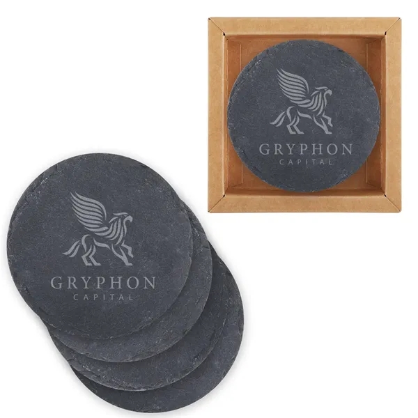 Round Slate 4 Pc. Coaster Set In Box